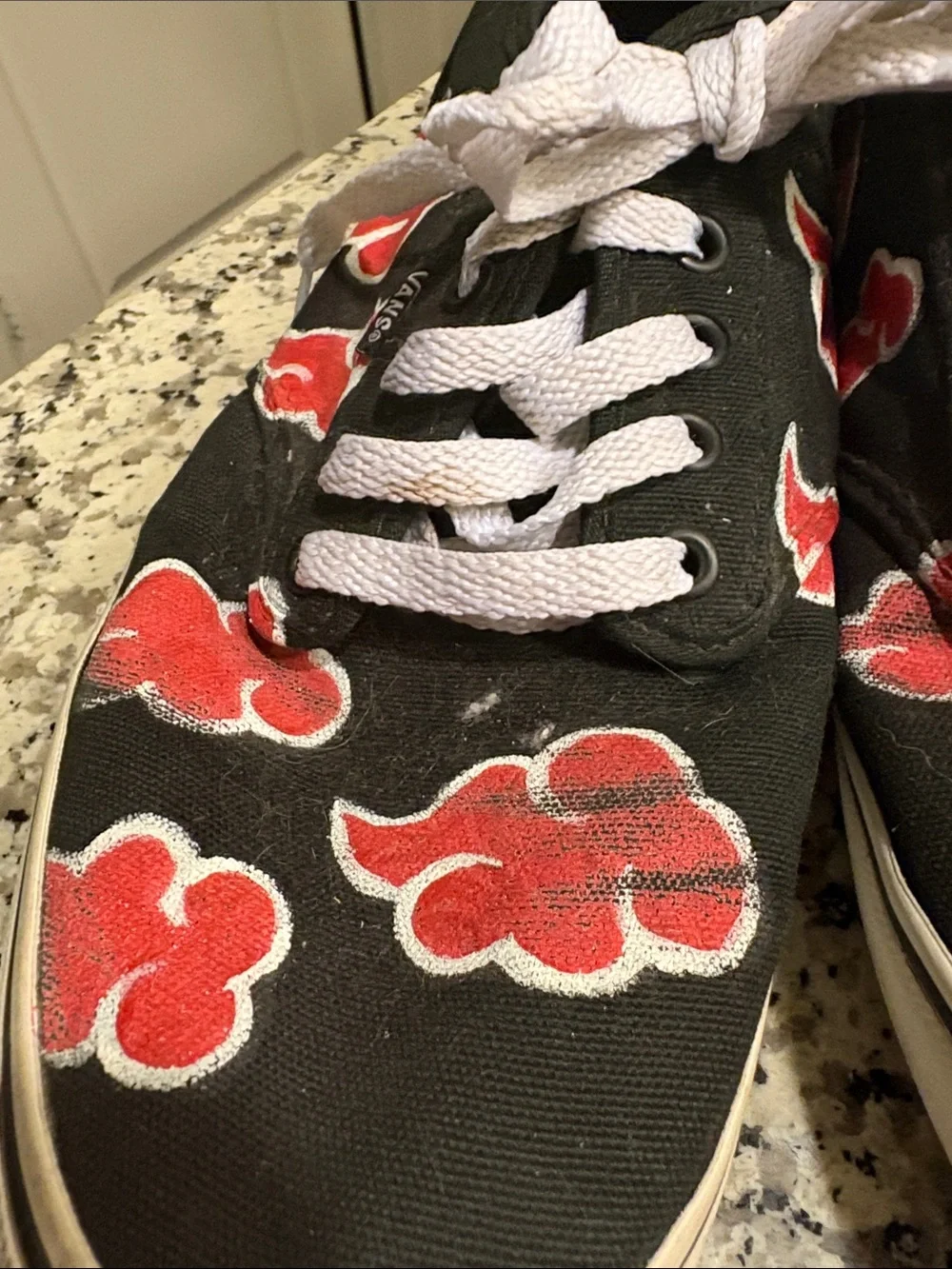 Vans Black Canvas Low-Top Sneakers with Red Cloud Motif